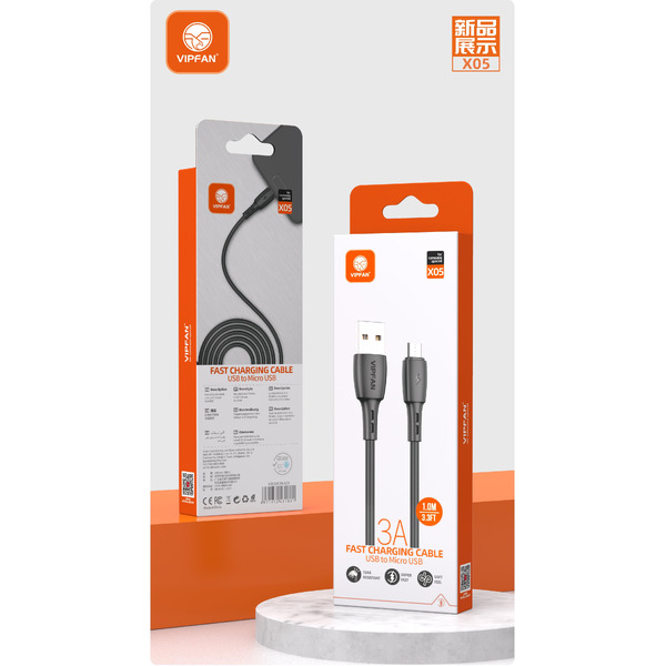 Кабель VIPFAN X05 USB-MicroUSB 3A 1 м (черный)