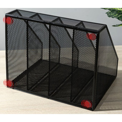 Лоток для бумаг DELI 78986 (черный, вертикальный, 4 отделения, металлическая сетка )