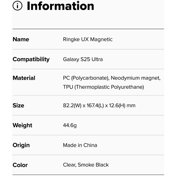 Чехол Ringke UX MAGNETIC для Galaxy S25 Ultra SMOKE BLACK