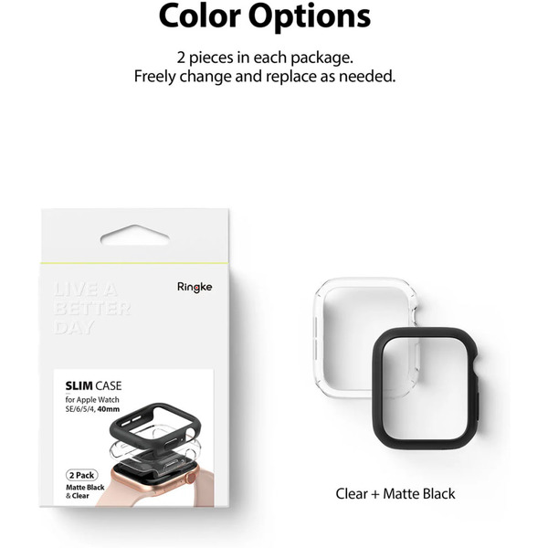Чехол Ringke SLIM для Apple Watch SE3/SE2/SE/6/5/4 40mm CLEAR(1шт) + BLACK(1шт)