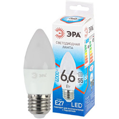 Лампа светодиодная ЭРА QX LED-6,6 Ват-В35-4000K-E27  (арт.B35-9W-840-E27 ) 10/100