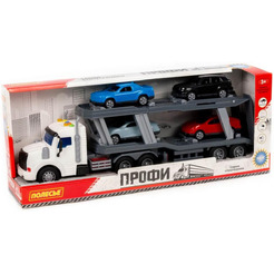 Набор Полесье автомобиль-тягач с полуприцепом-автовозом + 4 автомобиля Оптима 70498