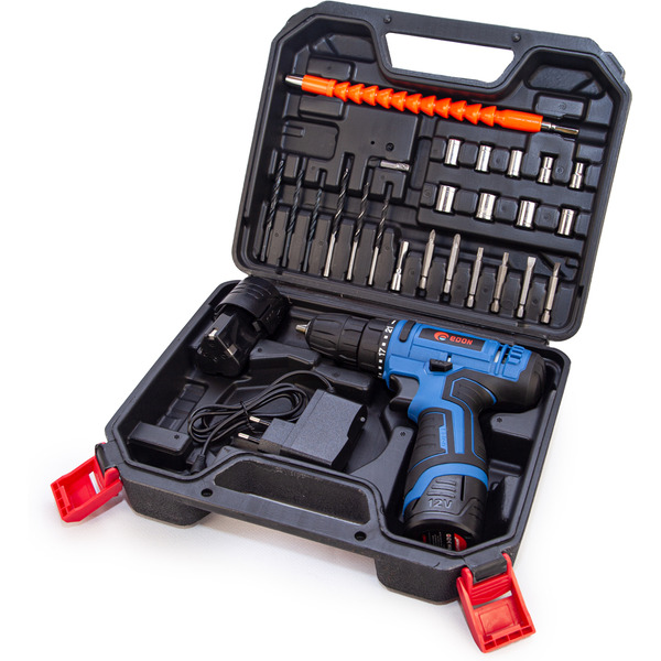 Дрель-шуруповерт Edon CF-1201 (с 2-мя АКБ, кейс, набор оснастки)