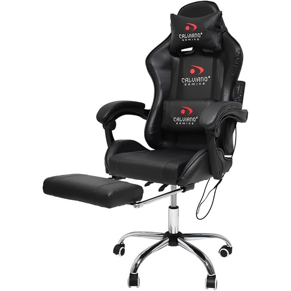 Игровое кресло Calviano AVANTI Ultimato total black (с подножкой, вибромассажное)
