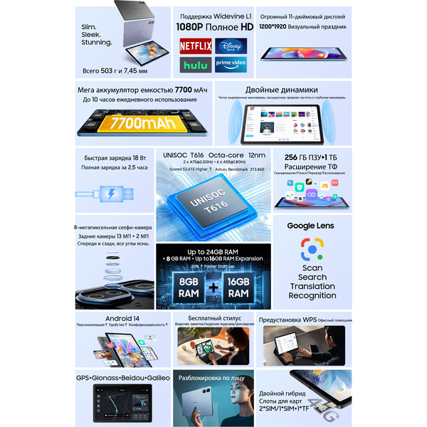 Планшет Blackview Tab 16 Pro 8GB/256GB Gray