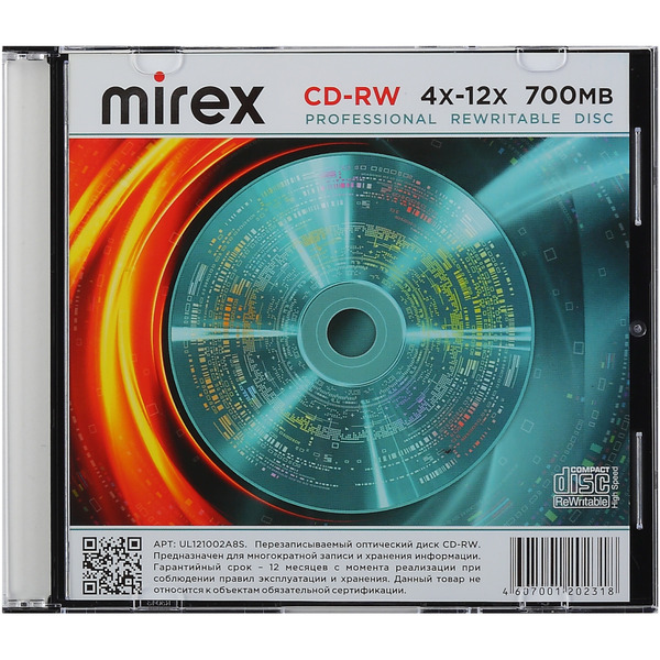 CD-RW диск Mirex 700Mb 4X-12X Slim case