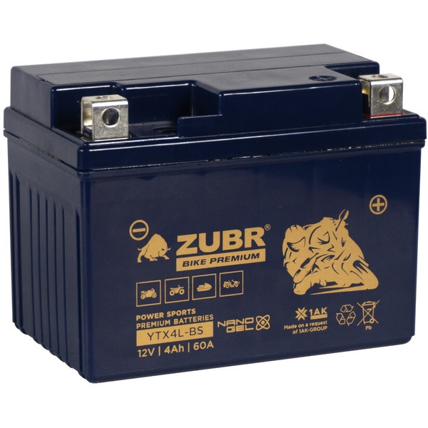Мотоциклетный аккумулятор ZUBR Premium YTX4L-BS R+ (4 А·ч)