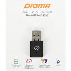 Сетевой адаптер Wi-Fi Digma DWA-BT5-AC600C