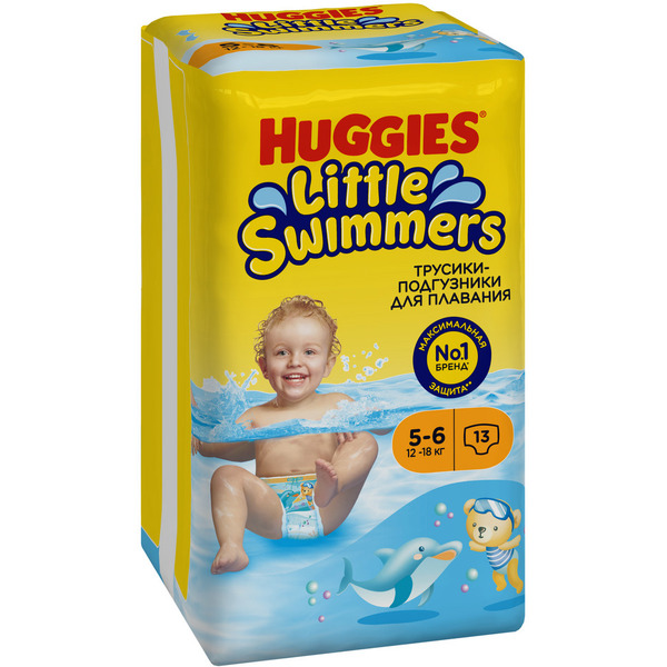 Детские одноразовые трусики-подгузники для плавания HUGGIES Little Swimmers 5-6 (12-18кг)*13шт