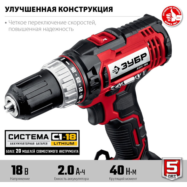 Дрель-шуруповерт Зубр Мастер ДШЛ-185 (без АКБ)