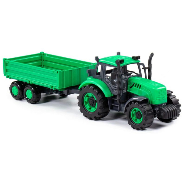 Трактор Полесье Прогресс с бортовым прицепом инерционный (зелёный) 91260