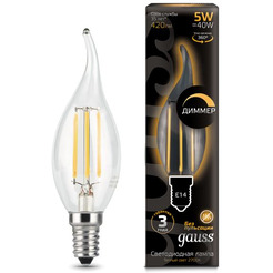 Лампочка Gauss Filament Свеча на ветру 5W 420lm 2700К Е14 104801105-D