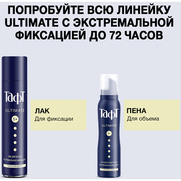 Пенка для укладки волос Тафт Ultimate. Эффект сияющего блеска экстремальная фиксация, 150 мл