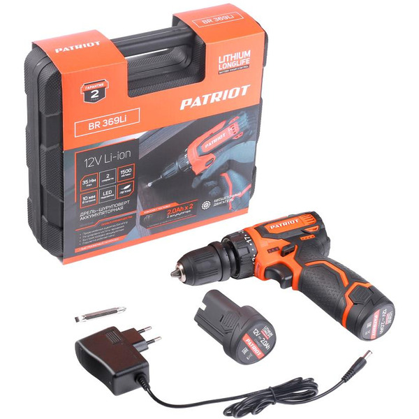 Дрель-шуруповерт PATRIOT BR 369Li (180201369) с 2-мя АКБ и ЗУ