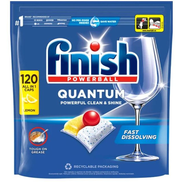 Капсулы для посудомоечной машины Finish Powerball Quantum Clean&Shine Лимон 120 шт