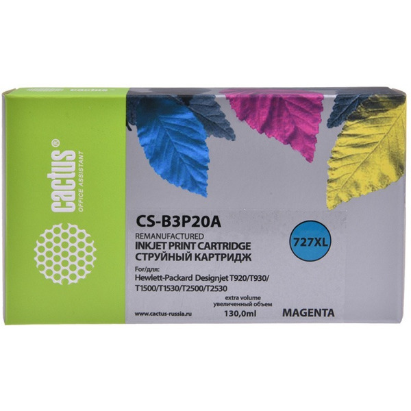 Картридж струйный Cactus CS-B3P20A №727 пурпурный (130мл) для HP DJ T920/T1500/T2530