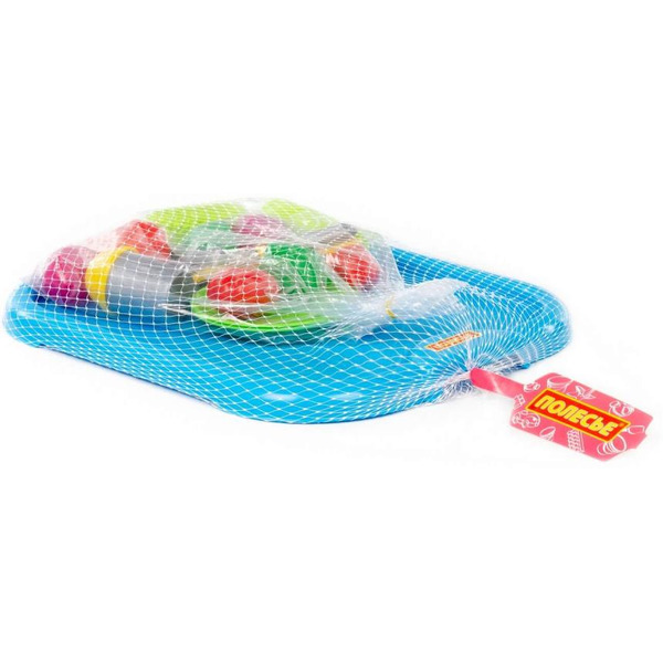 Набор детской посуды Полесье с голубым подносом и набором продуктов 71839 (19 элементов)