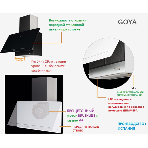 Вытяжка кухонная САТА Goya 90 BK