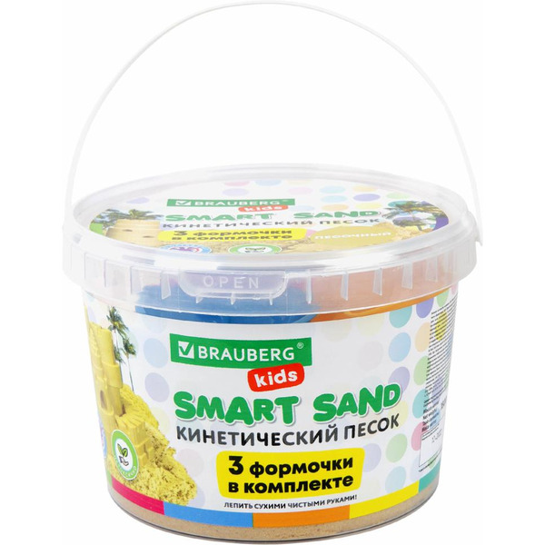 Песок для лепки кинетический BRAUBERG 665096 ( песочный, 1500 г, 3 формочки, ведерко )
