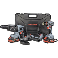 Аккумуляторный бесщеточный НАБОР 3 в 1 Profipower ProfiSet-3E18 (Li-ion-2шт, 4Ач, З/У, кейс, E0080,T0056, T0058)