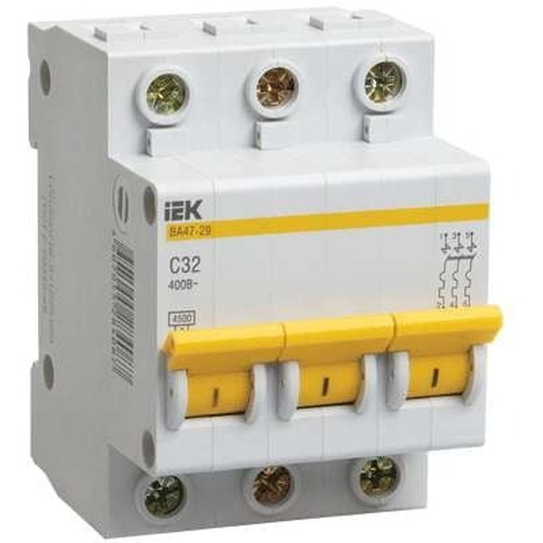 Выключатель автоматический IEK ВА47-29 32А 3Р 4.5кА С MVA20-3-032-C