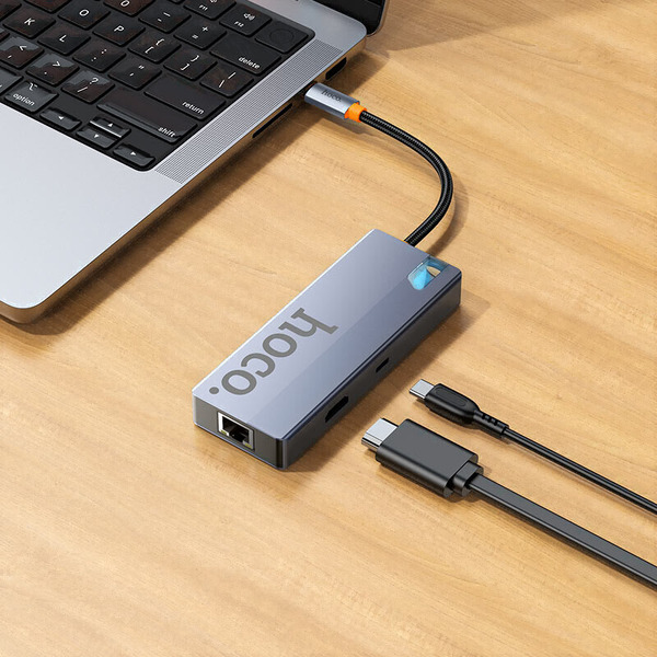 Док-станция для ноутбука Hoco HB51 6в1 Type-C - HDTV+RJ45+PD+USB3.0x3 (глубокий космический серый)
