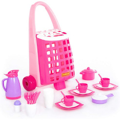 Набор игрушечной посуды Полесье Забавная тележка с набором детской посуды 44389