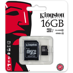 Карта памяти KINGSTON 16GB microSDHC + адаптер Class 10 (SDC10G2/16GB)