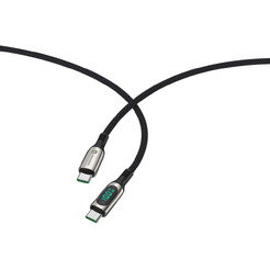 Кабель ATOMIC WOW100 USB-C - USB-C PD 100W, 5A, LED-дисплей, 1.5 м, серебристый | 30.392