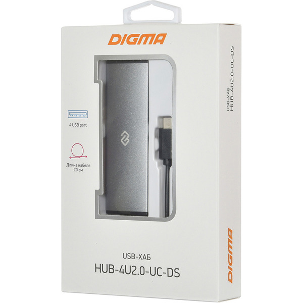 Разветвитель USB-C Digma HUB-4U2.0-UC-DS