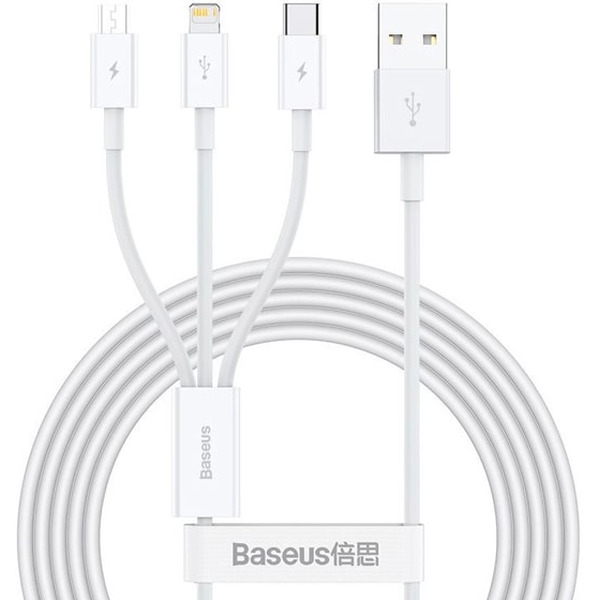 Кабель Baseus One-For-Three Fast Charging Data Cable 3.5A USB Type-A - USB Type-C/microUSB/Lightning (0.5 м, белый)