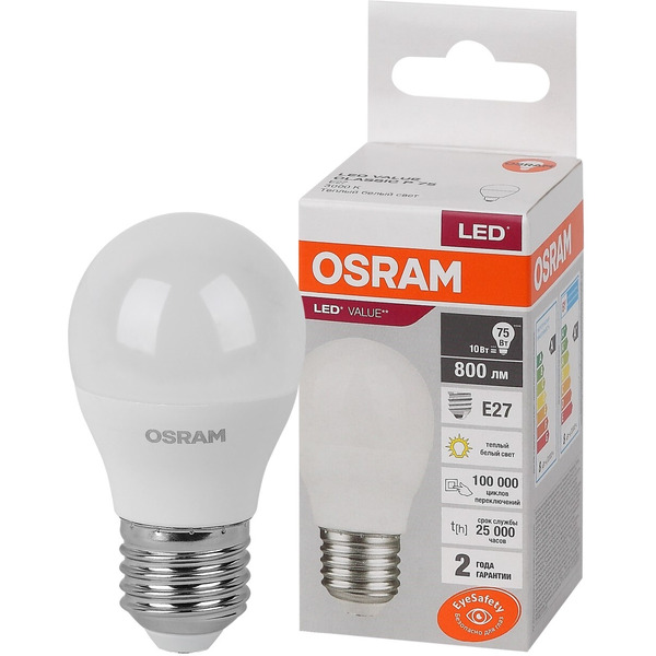 Светодиодная лампа OSRAM LVCLP75 10SW/830 230V E27 10X1