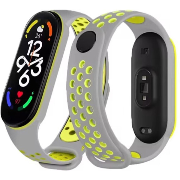 Ремешок Bingo Sport для XIAOMI Mi Band 5/6/7 Серый с желто-зеленым
