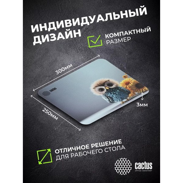 Коврик для мыши Cactus Owl Gray CS-MPC-D12M