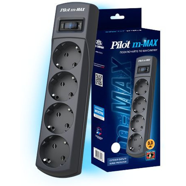 Сетевой фильтр Pilot m-MAX 5м (4 розетки) серый