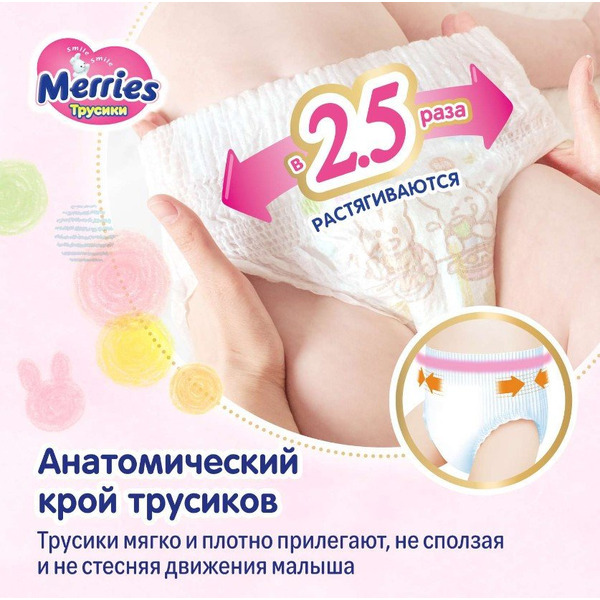 Подгузники-трусики детские Merries XXL 15-28кг (24шт)