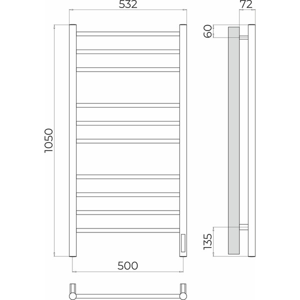 Полотенцесушитель TERMINUS Аврора П10 500x1050 (quick touch)
