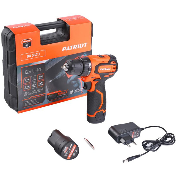 Дрель-шуруповерт PATRIOT BR 367Li (180201367) с 2-мя АКБ и ЗУ