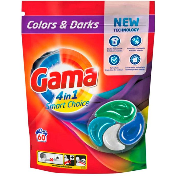 Капсулы GAMA для стирки цветного и темного белья  4-в-1, 60 шт