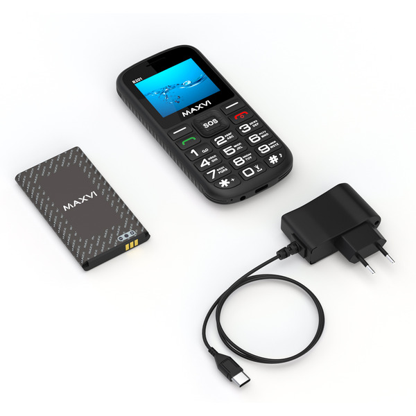 Мобильный телефон Maxvi B201 +ЗУ WC-112 (черный)