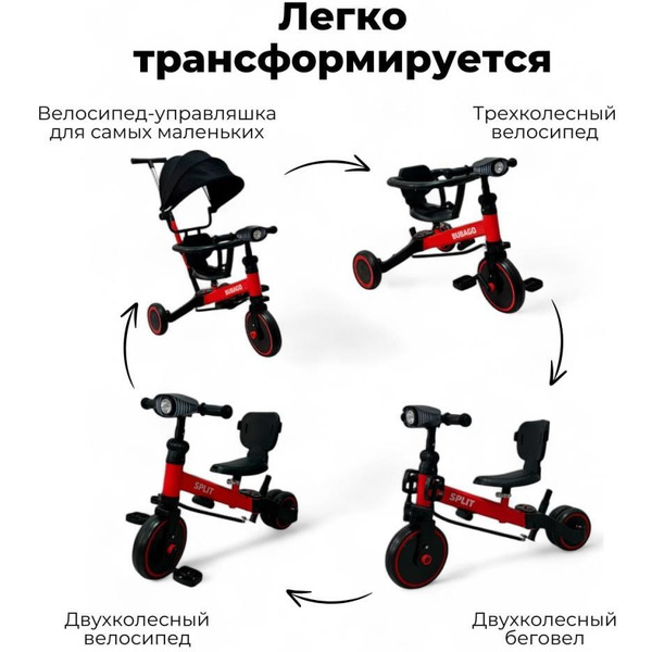 Беговел-велосипед Bubago Split BG-FPY-158-1 с ручкой (черный/красный)