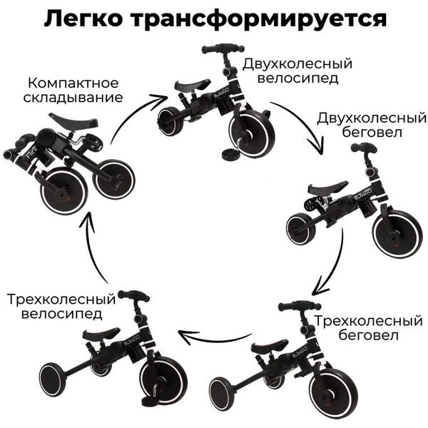 Беговел-велосипед Bubago Flint BG-FPY-109-10 с ручкой (черный/белый)