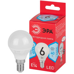 Лампочка ЭРА RED LINE LED P45-6W-840-E14 R