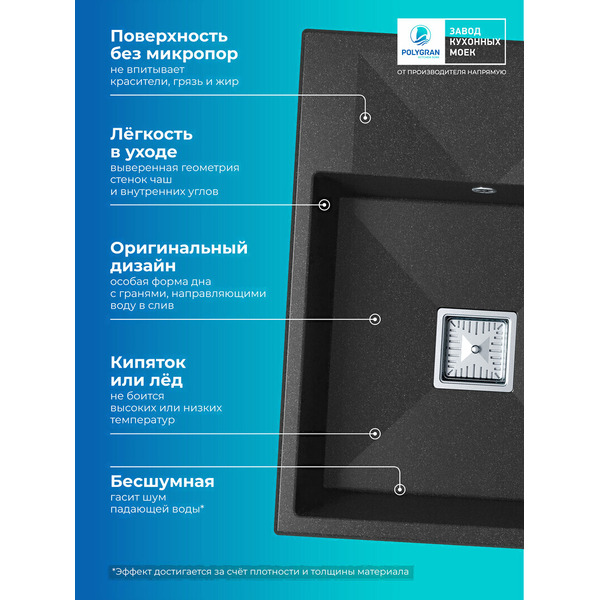 Кухонная мойка Polygran Blade 660 (черный)