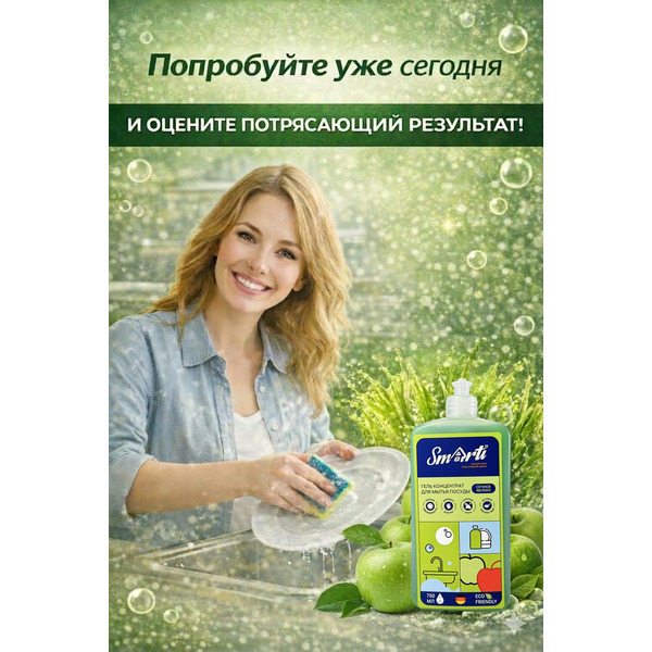 Средство для мытья посуды Smarti Сочное яблоко 750 мл