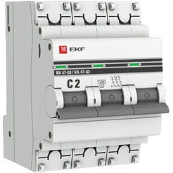 Выключатель автоматический EKF PROxima ВА 47-63 3P 2А (C) 4.5kA