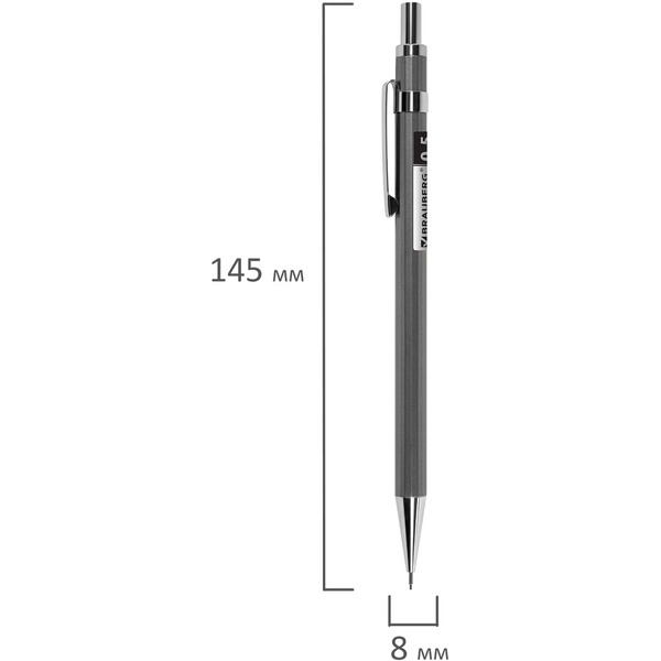 Карандаш BRAUBERG CHROME 181969 0,5 мм + грифели HB 12 шт