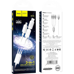 Кабель Hoco X74 USB Type-A - microUSB/USB Type-C/Lightning (1 м, белый)