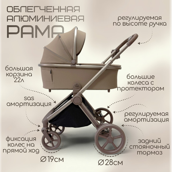 Детская универсальная коляска Bubago Gaudi 3 в 1 BG 195-1 (тоффи)