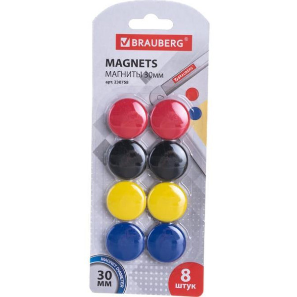 Магниты BRAUBERG 230758 Ассорти (8 шт.)